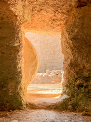 Open tomb stone rolled away