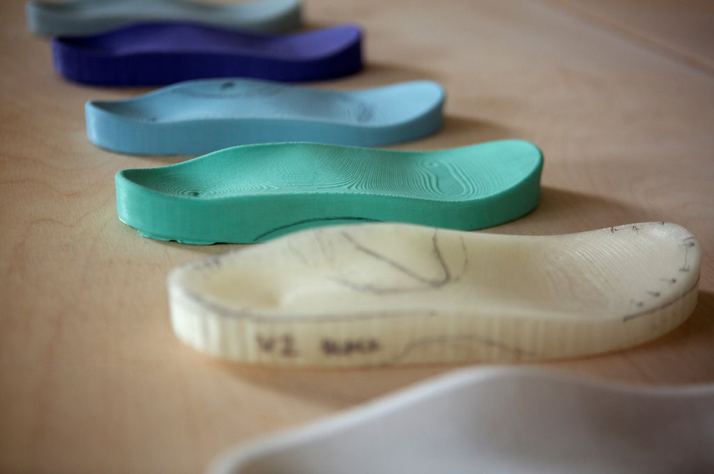 Flip-flop shoe sole prototypes made with the Mayku Multiplier