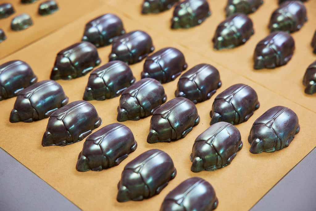 Custom beetle bonbons made with Mayku Multiplier made molds