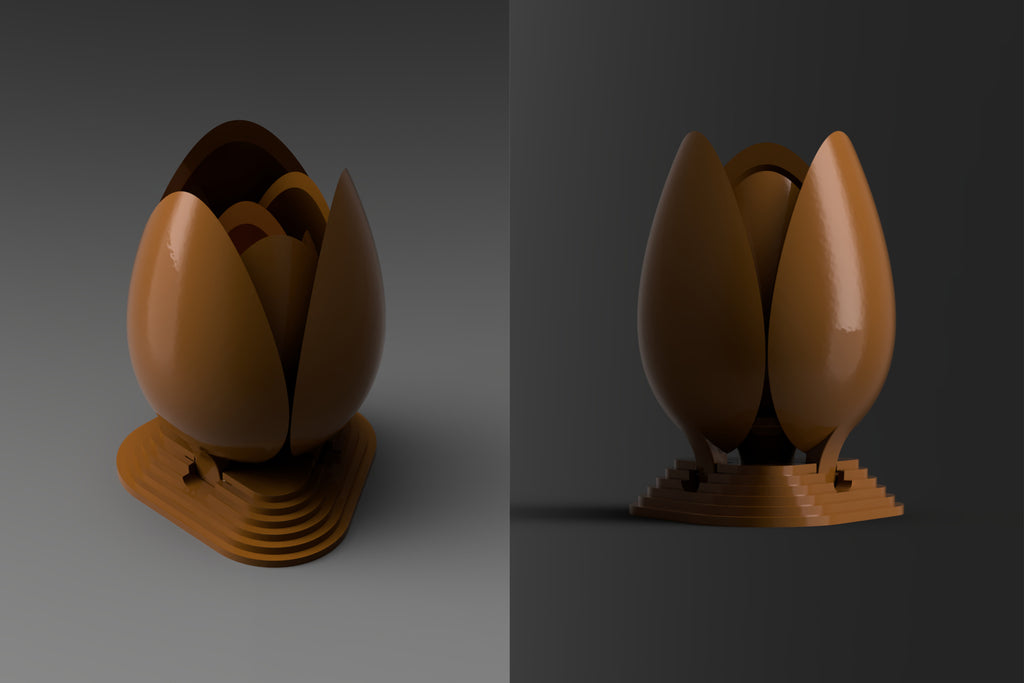 Autodesk Fusion 360 render of a chocolate flower designed by Agustin Arroyo and Philip Khoury