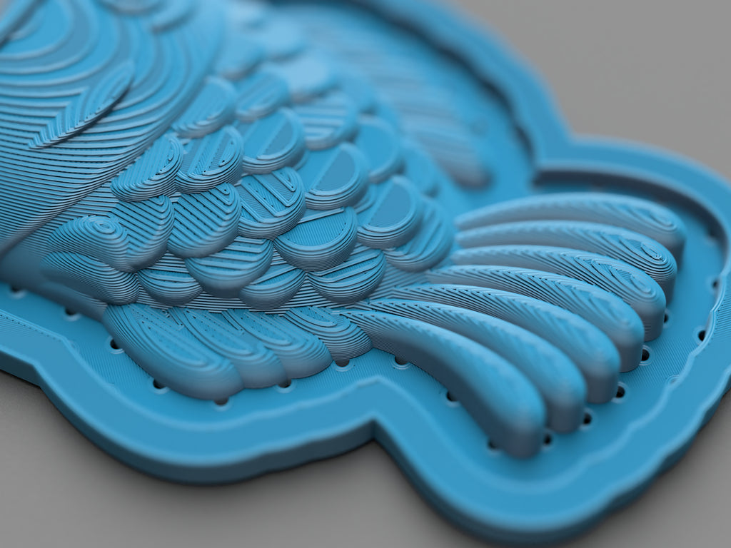 Taiyaki vacuum-formed two-part chocolate mold: 3D printed template layer close up