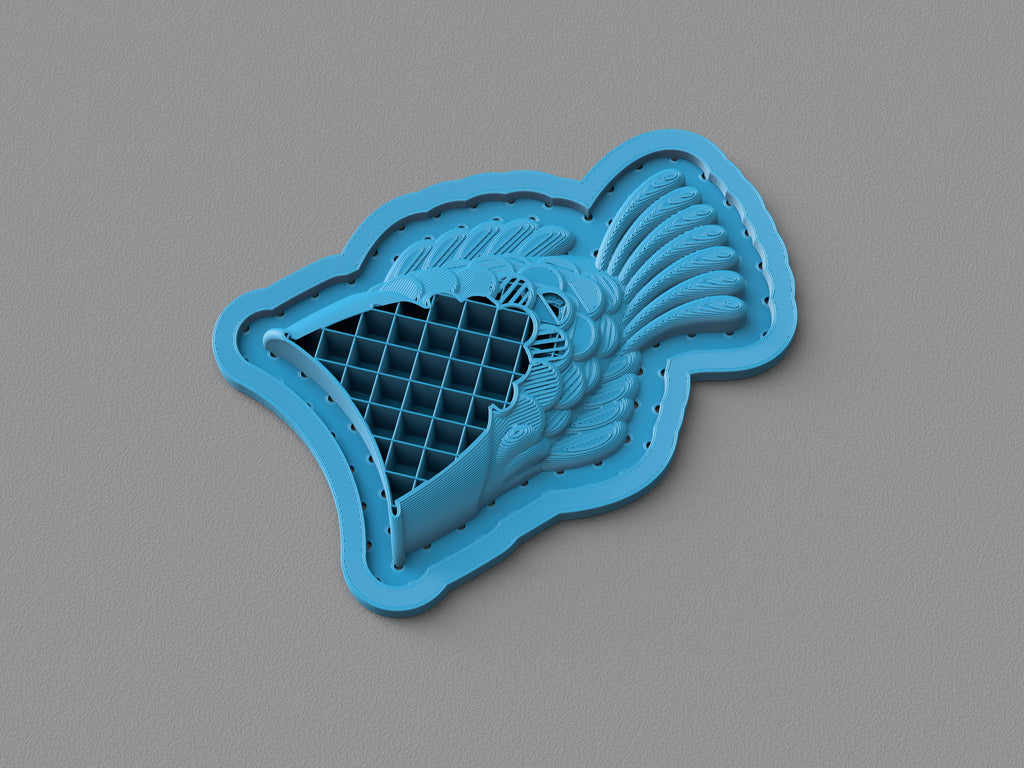 Taiyaki vacuum-formed two-part chocolate mold: 3D printed template section view
