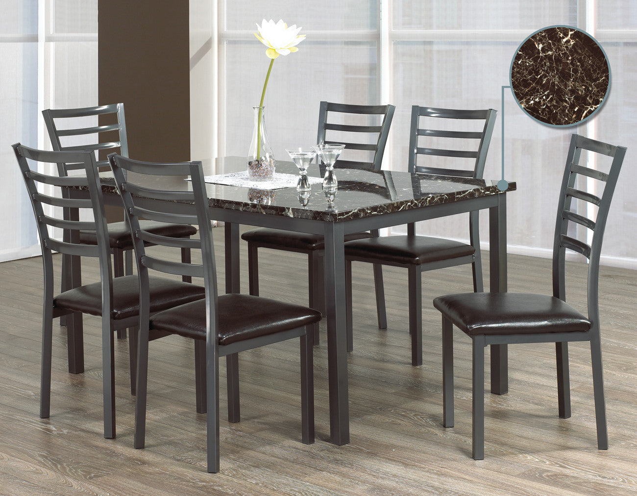 Clinton 7pc Faux Marble Dinette Set