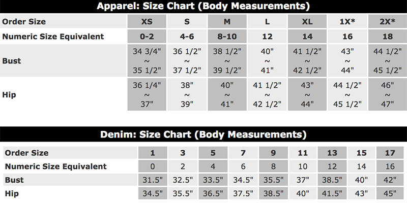 Everly Dress Size Chart