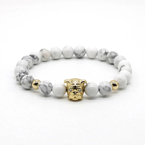 Bull Dog White Turquoise Stone Beads Bracelet