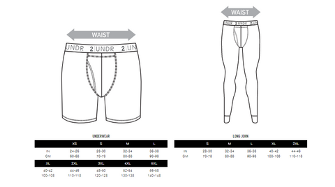 2UNDR Sizing Charts – J&B Clothing & Accessories