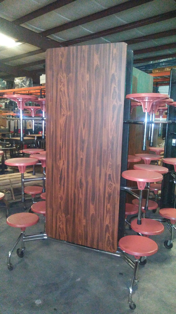 12ft Cafeteria Lunch Table W Stool Seat Cherry Wood Grain Top Red Orange Seat Elementary Size Rf