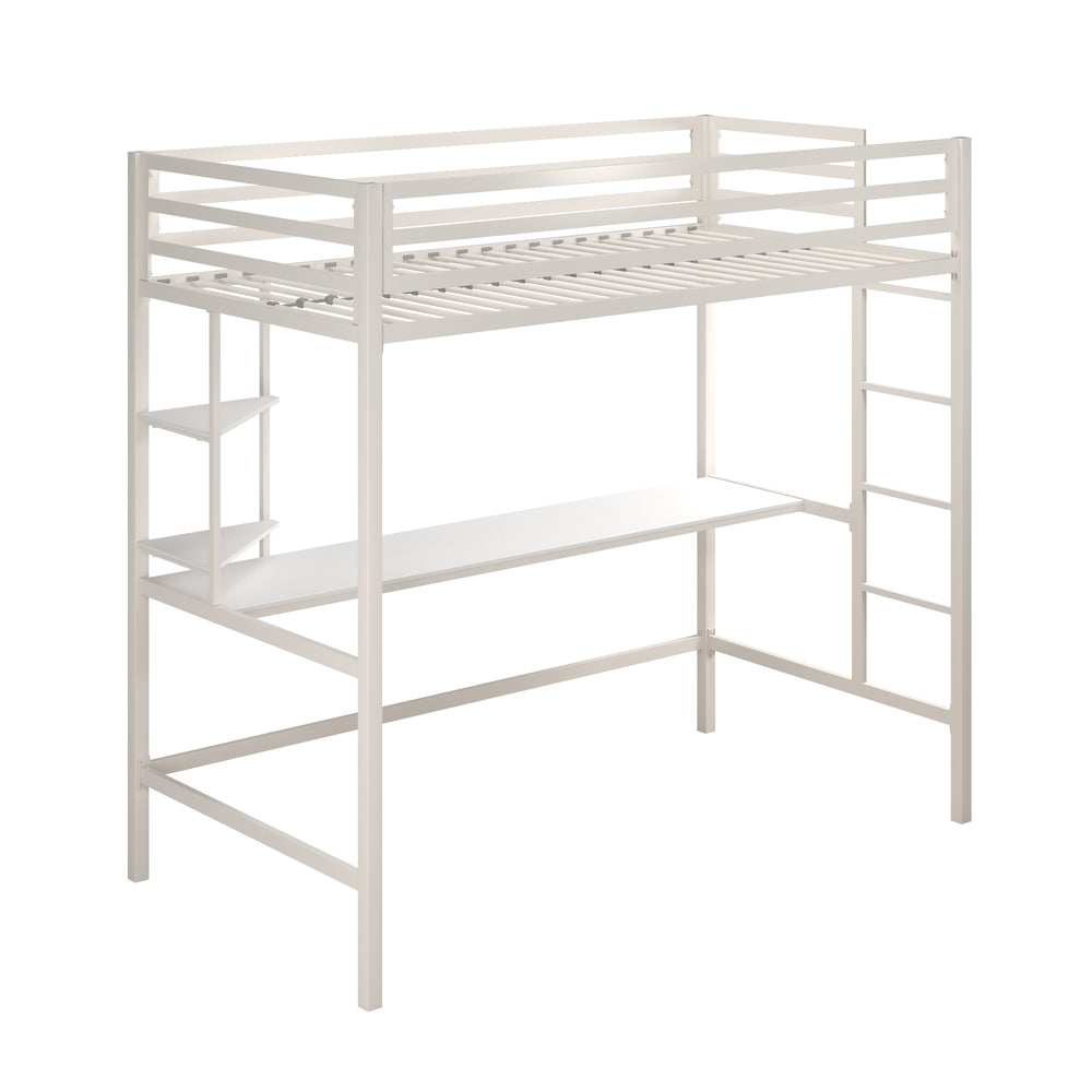 white metal loft bed