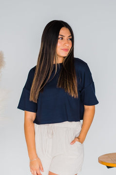 Luxe Cropped Tee in Navy