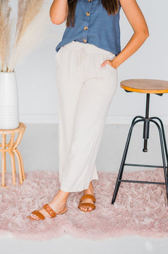 Oatmeal Wide Leg Linen Trousers