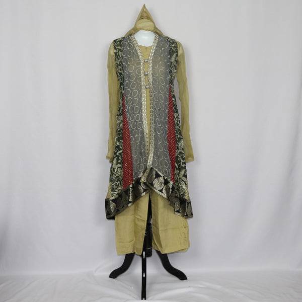 Pale Yellow & Gray Shalwar Kameez