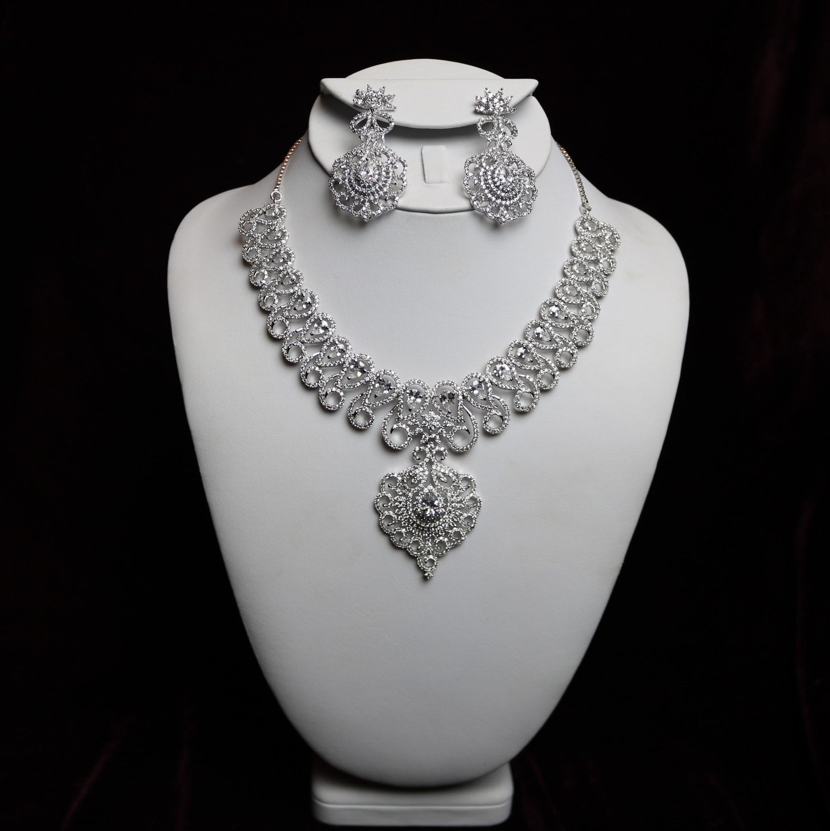 Silver Steel Bridal Necklace Set