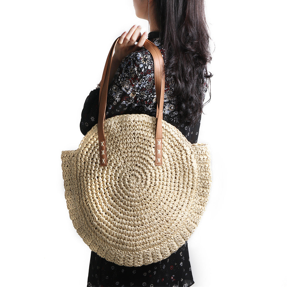 round woven beach bag