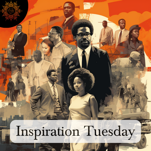 inspiration tuesday poster, in the style of african influence, kodak retina iic, realistic human figures, delicate pencil sketches, iconic civil rights imagery, celebrity image mashups, subdued palette