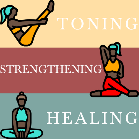 three female bodies and different poses that use toning and stretching exercises, in the style of bold graphic, aquamarine and amber, text-heavy, strong use of contrast, teethcore, adonna khare, toning technique