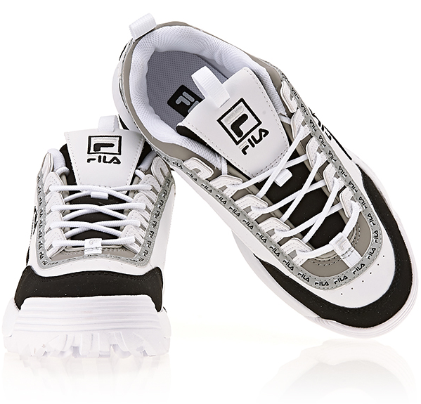white and black fila shoes