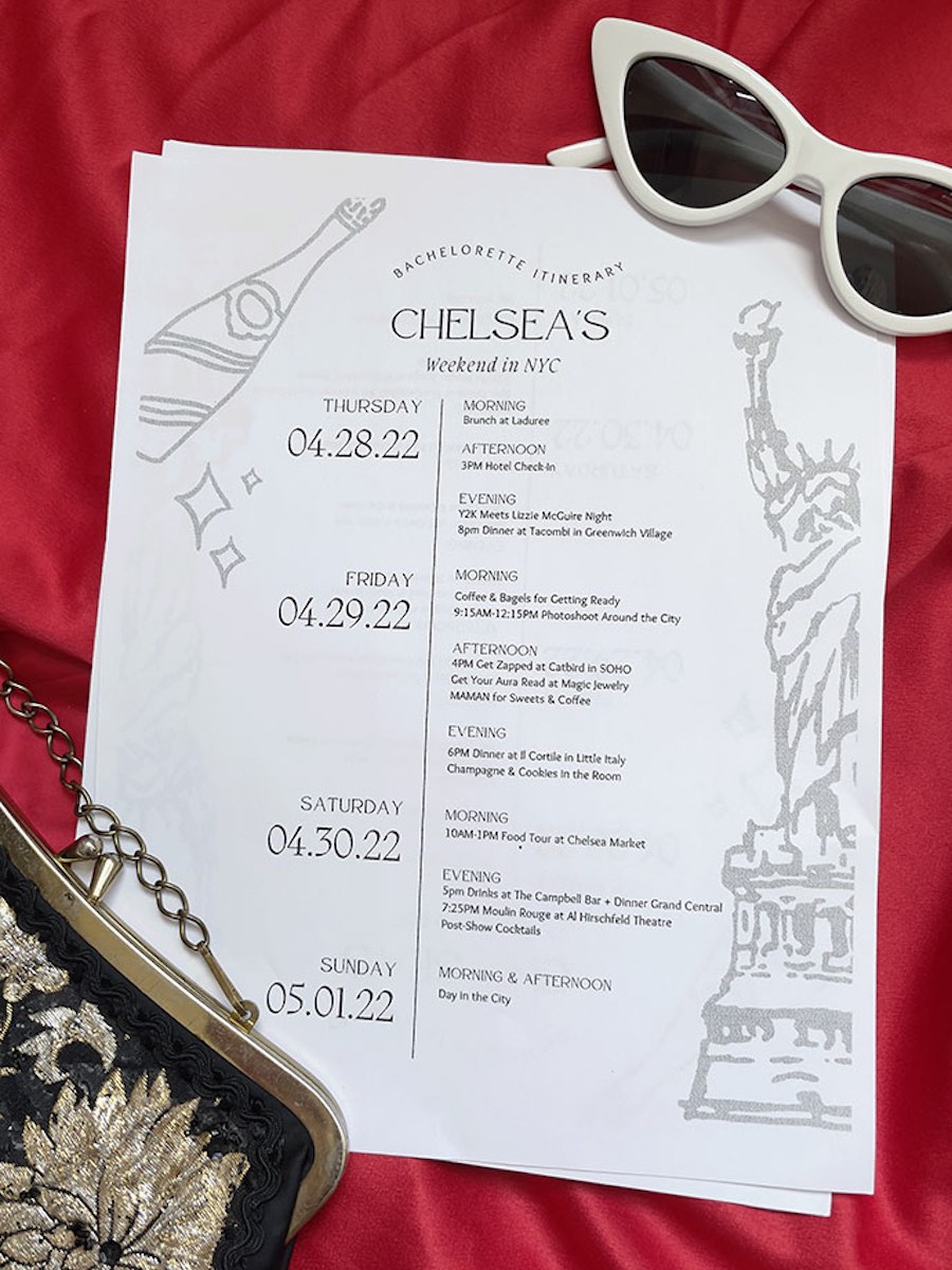Chelsea's New York City Bachelorette Party - Itinerary