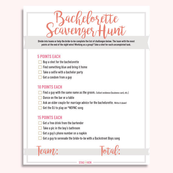 Bachelorette Party Scavenger Hunt | Free Digital Download – Stag & Hen