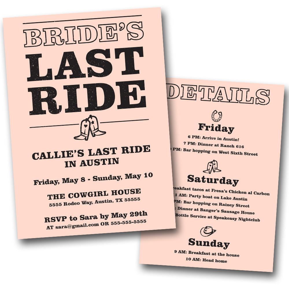 Bride S Last Ride Bachelorette Party Invitation Template Stag Hen