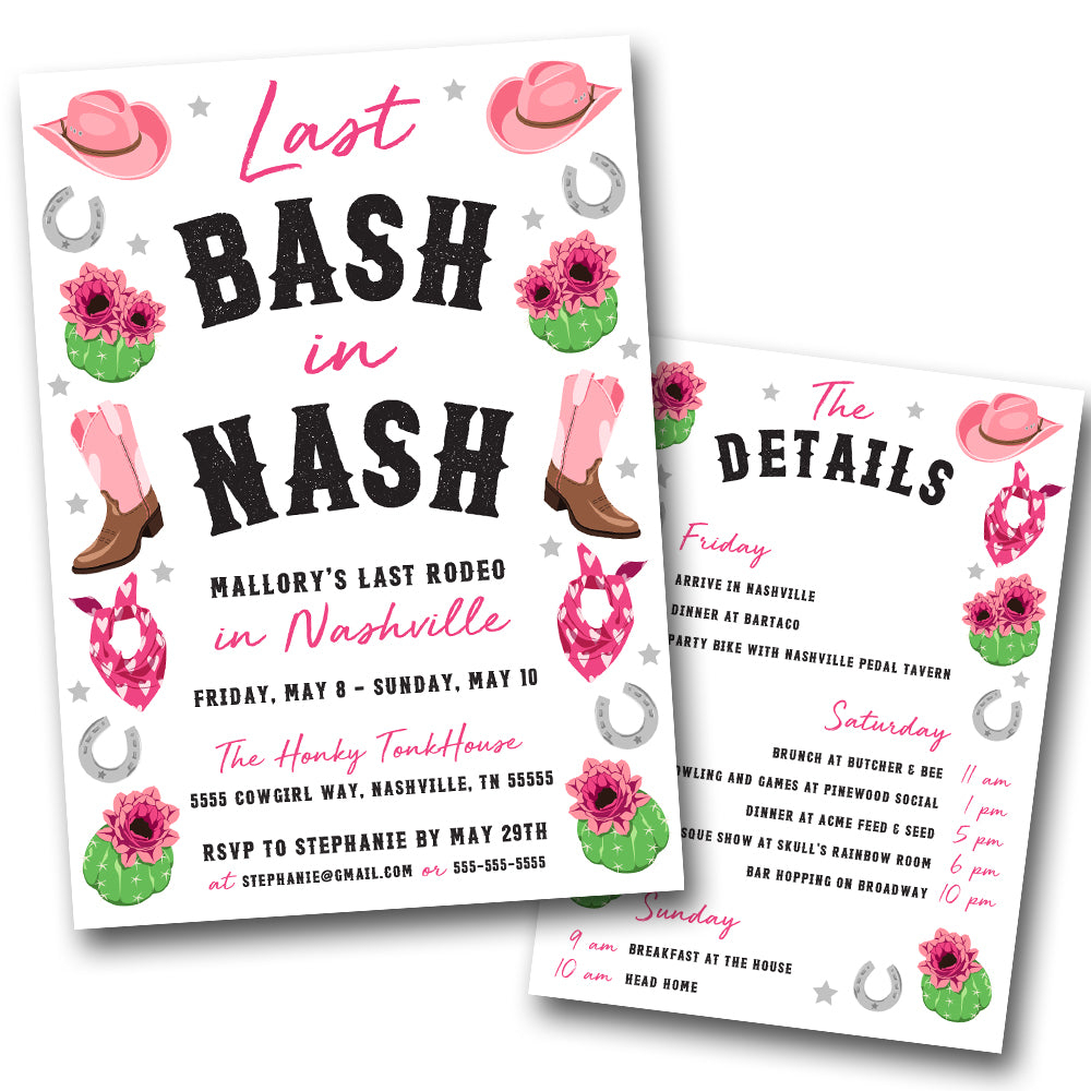 Nashville Bachelorette Party Invitation Template Stag Hen