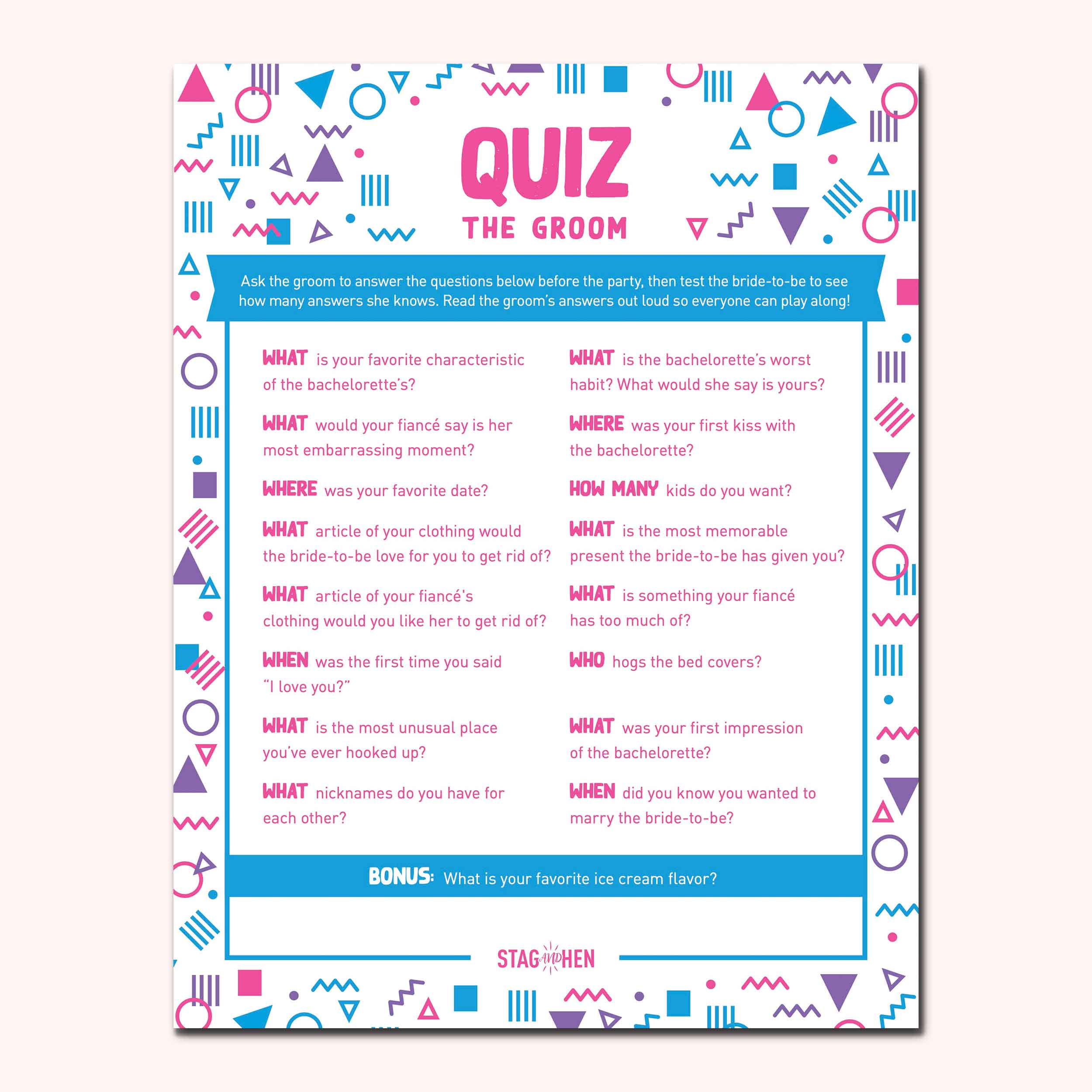 Wife Of The Party Bachelorette Party Games Digital Pdf Download Stag Hen