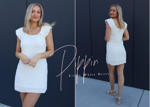 model in summer white knit mini dress