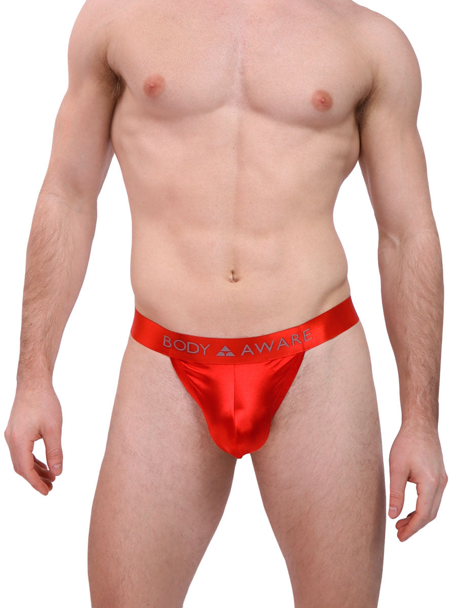Men's Teal Satin Logo Thong - Sexy Underwear For Men - Body Aware