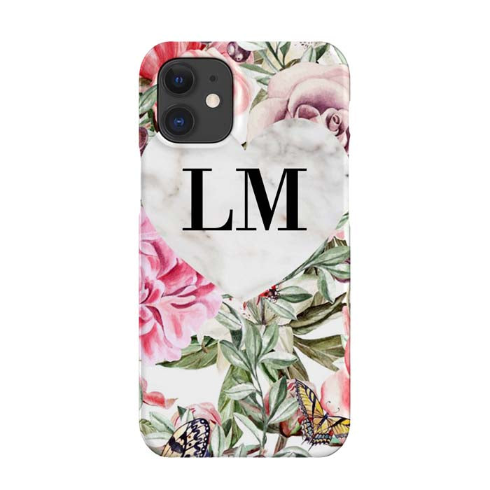 Personalised Floral Marble Heart Initials iPhone 12 Mini Case