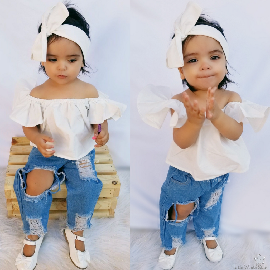 white ripped jeans for little girl