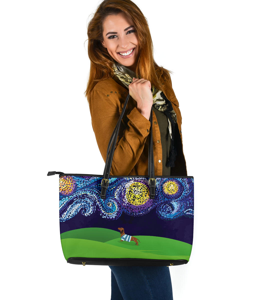 Starry Night Dachshund Large Tote Bag