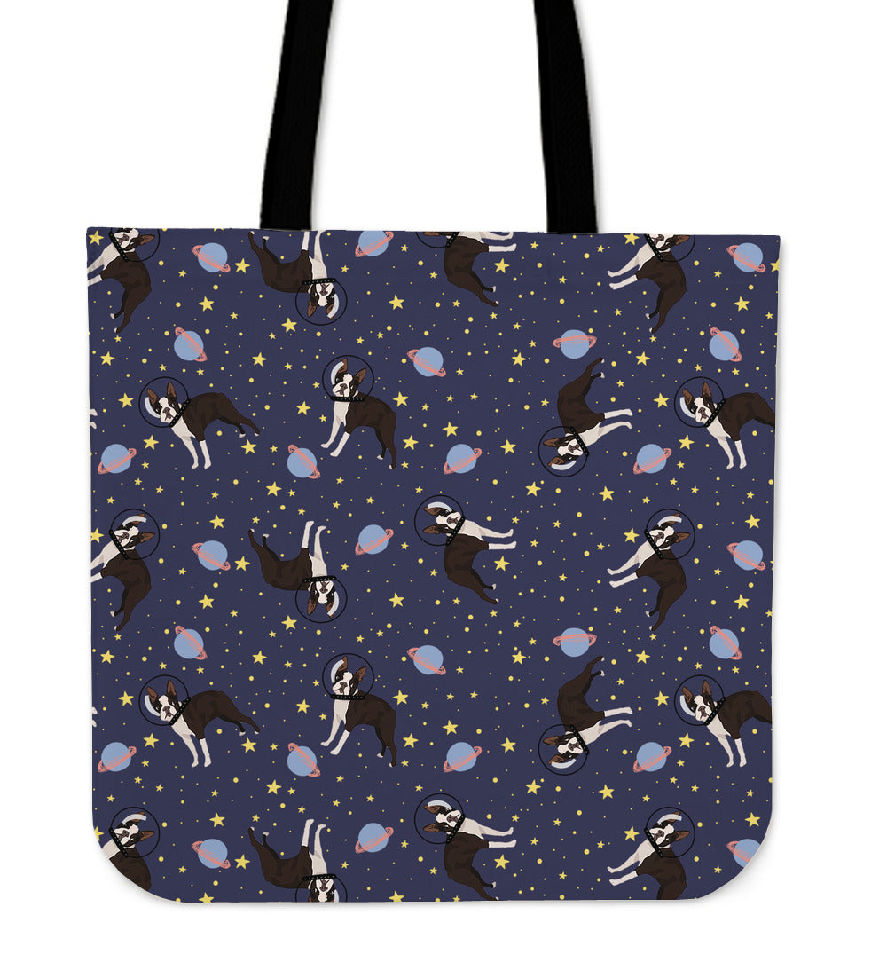 Space Boston Terrier Linen Tote Bag