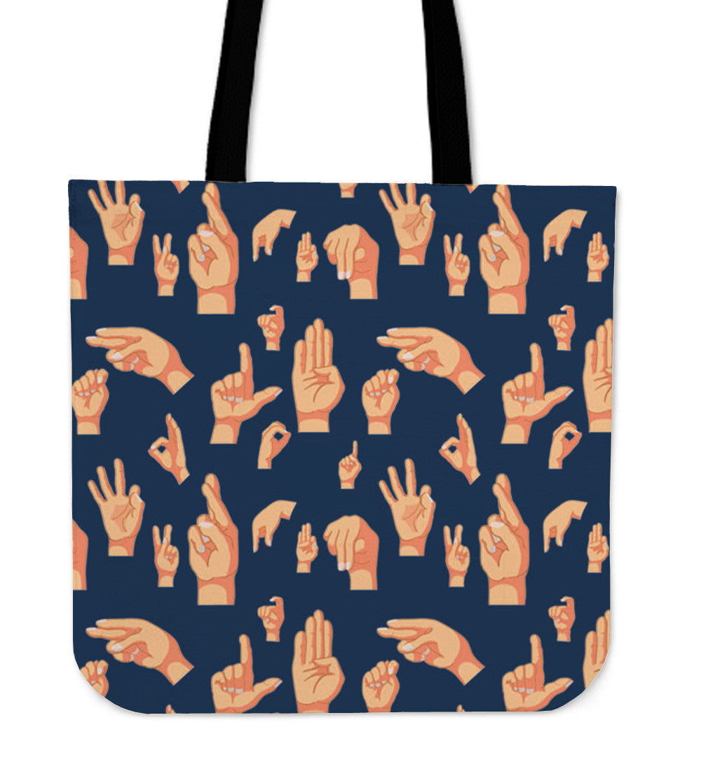 ASL Hand Sign Linen Tote Bag