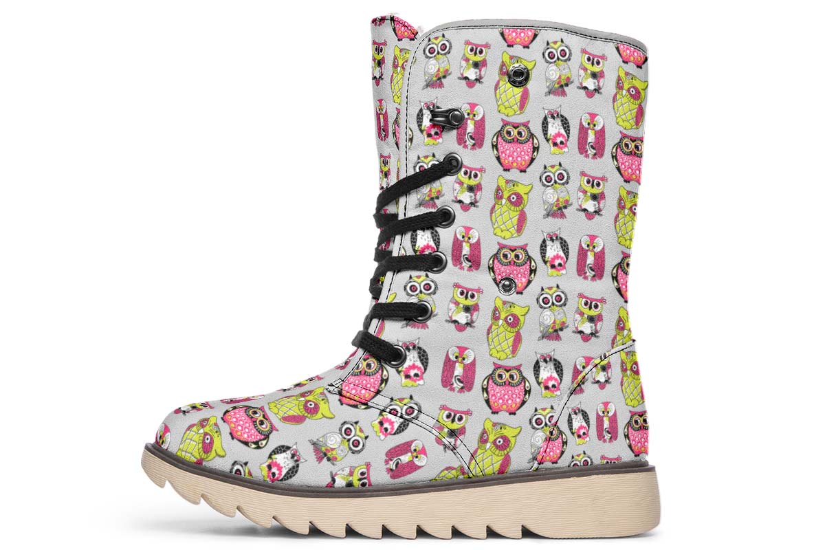 Colorful Owl Pattern Polar Vibe Boots