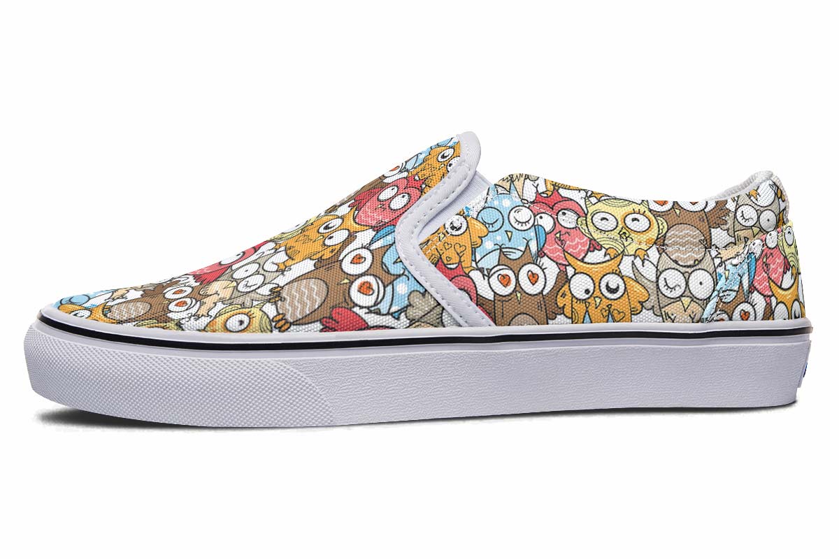 Silly Owl Pattern Slip-On Shoes