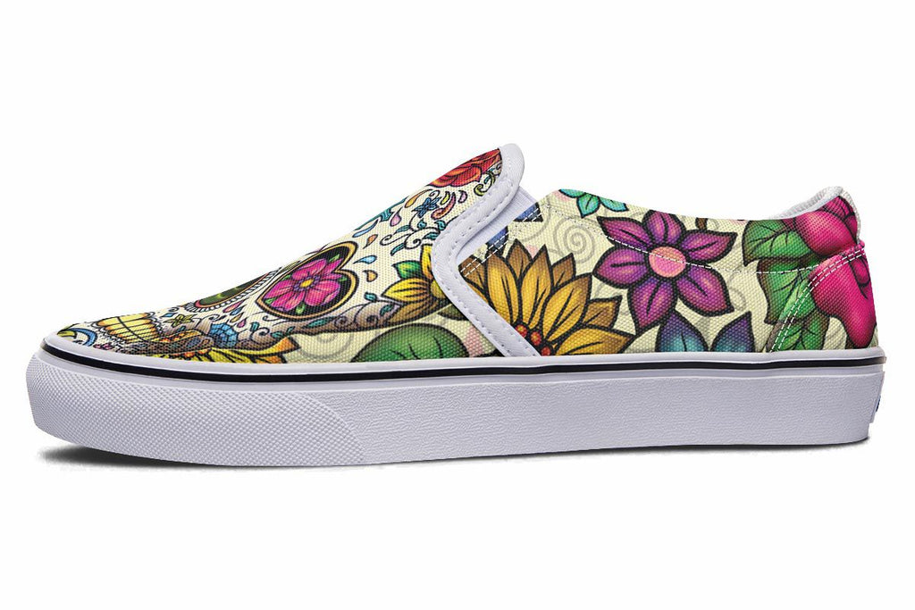 sugar skull slip on shoes