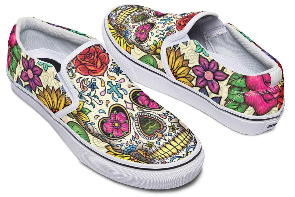 Sugar Skull Slip-On Shoes-Clearance 