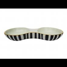 Black and Ivory Stripe Double Bowl with Gold Elephant Detail