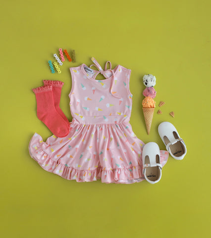 ice cream twirl dress with pink midi socks