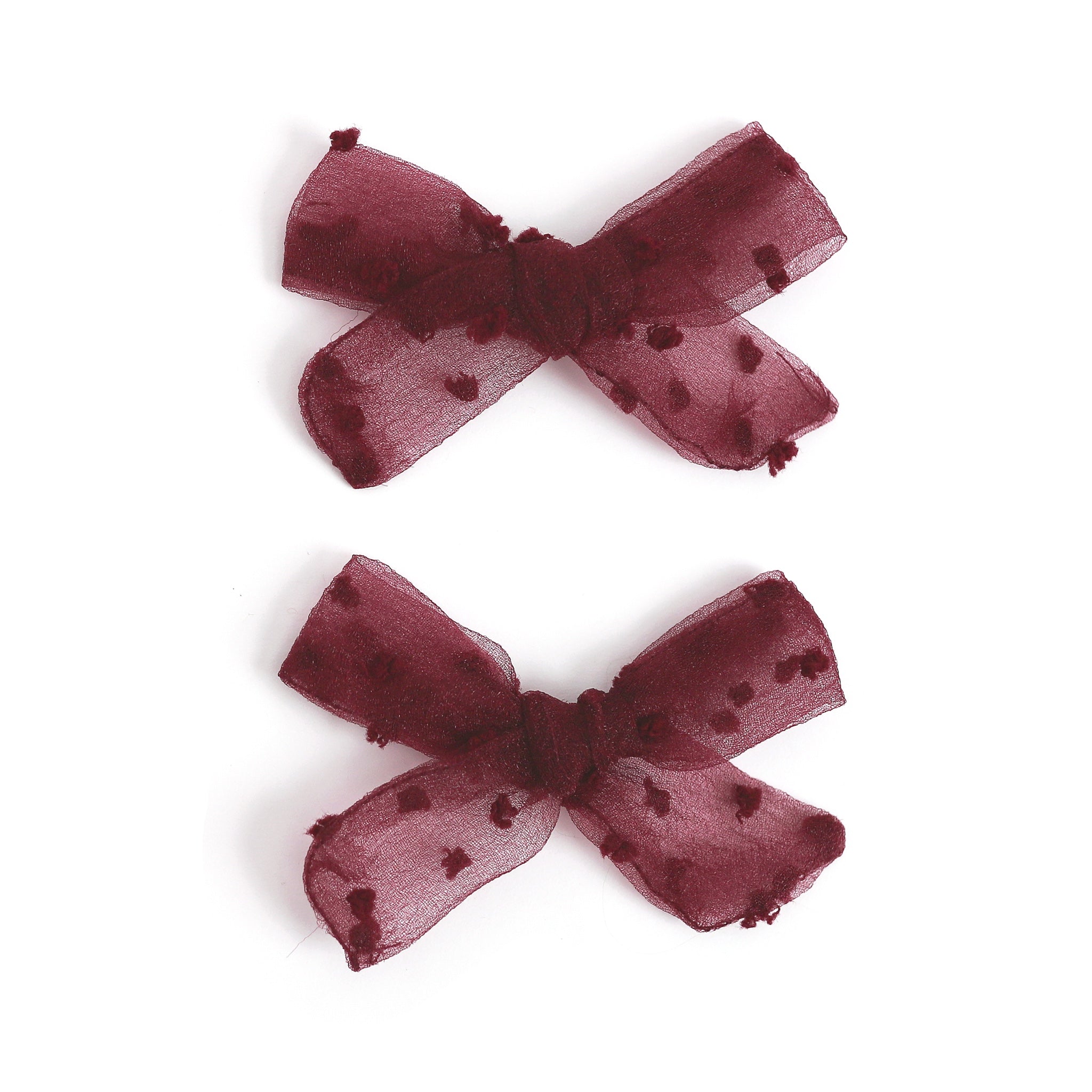 Pigtail Bows - Burgundy Sheer Dot