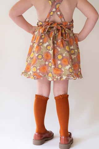 vintage floral girls dress with orange knee high socks