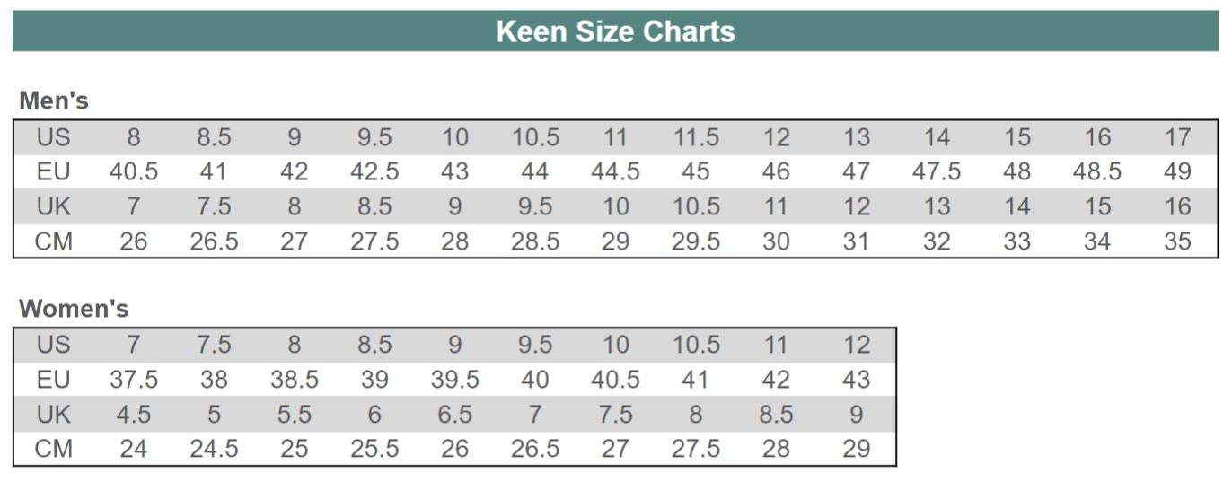 Keen Boot Size Chart