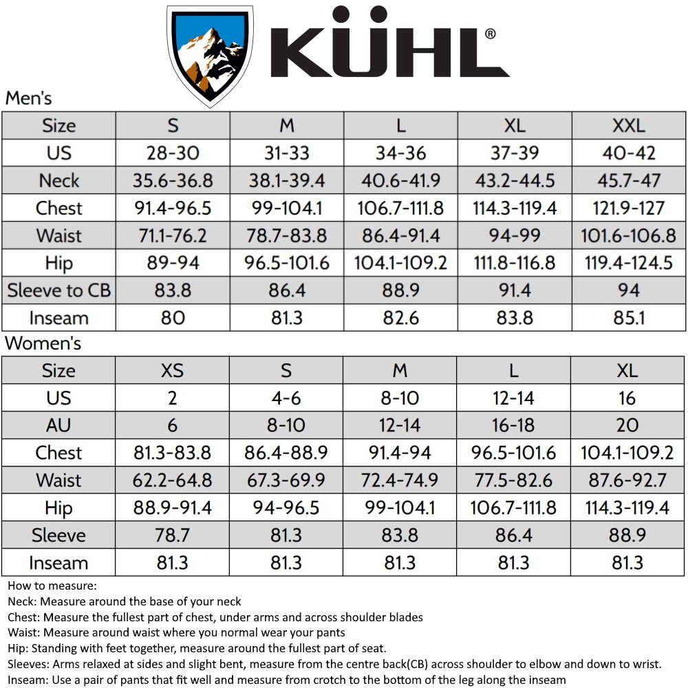 KÜHL Clothing Size Chart