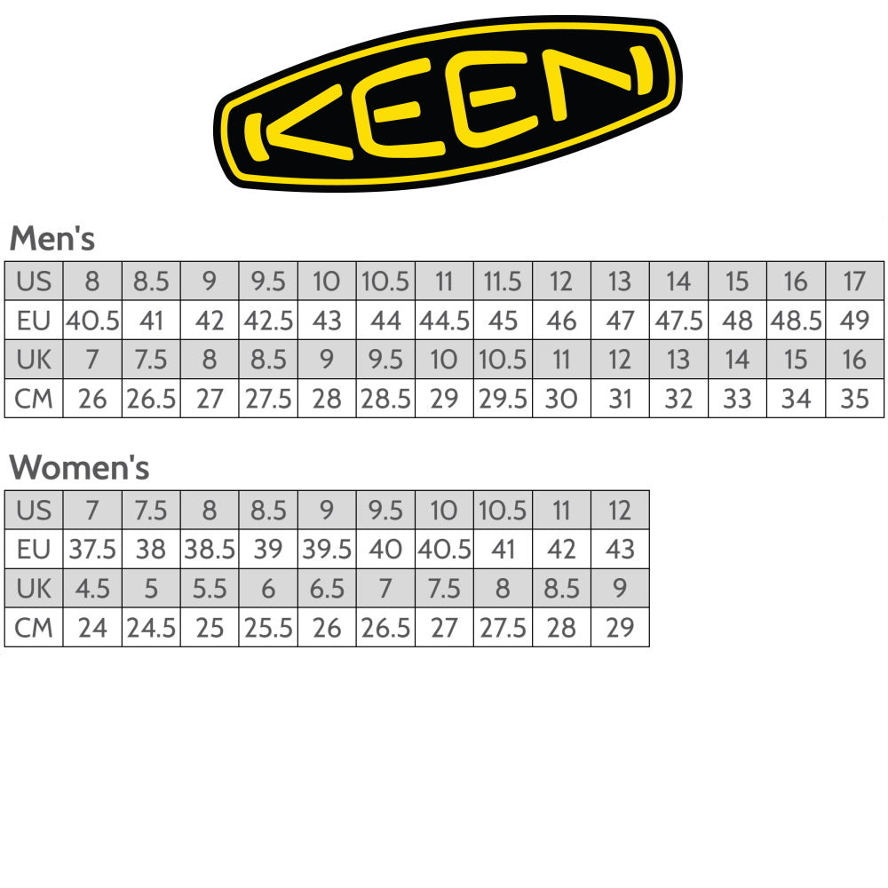 KEEN Footwear Men's and Women's Size Chart