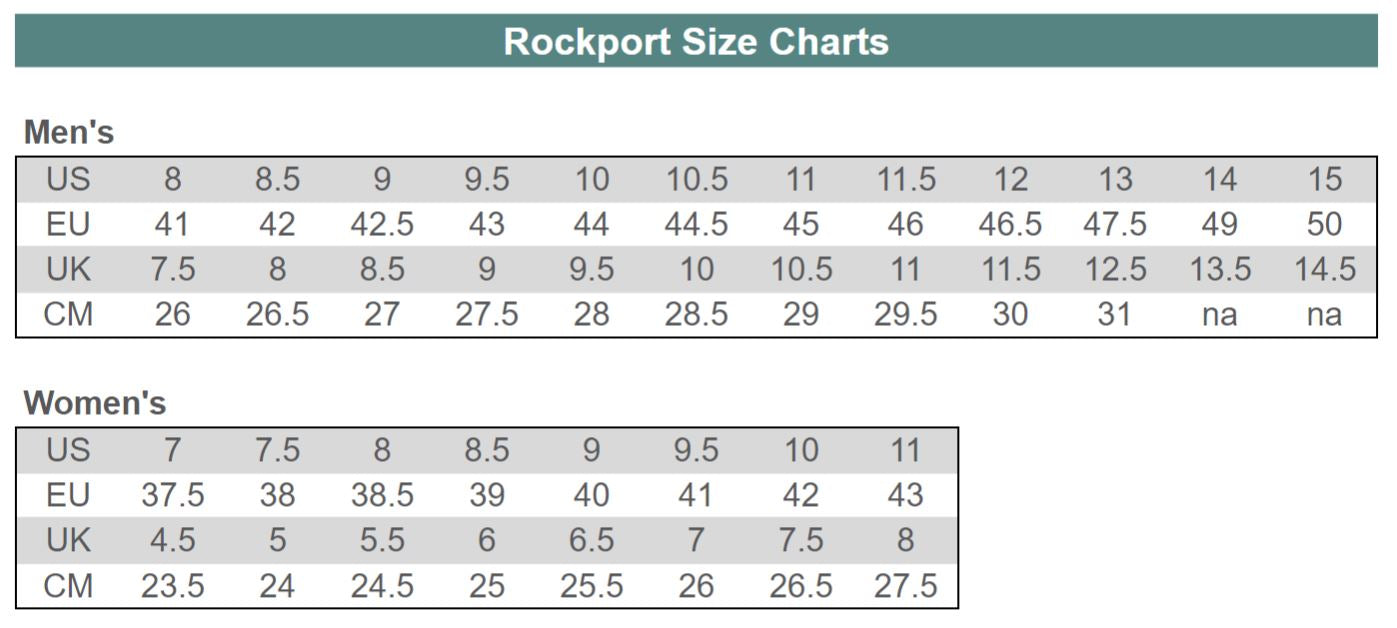 Men's Rockport Size Chart