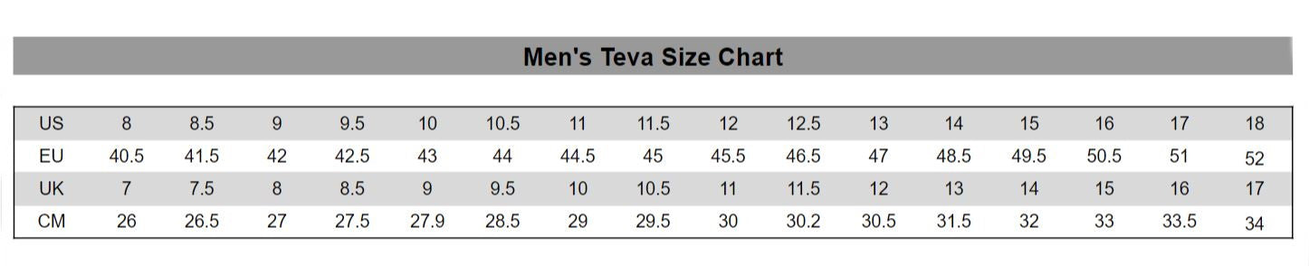 teva womens size chart