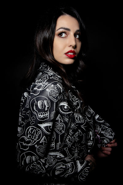 Moto jacket with Graffiti art by Jessica Louise