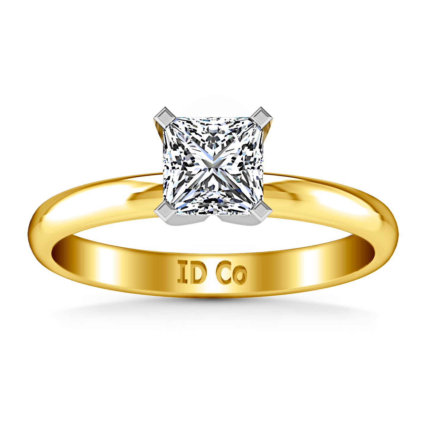 Solitaire Princess Cut Engagement Ring Comfort Fit 14K Yellow Gold ...