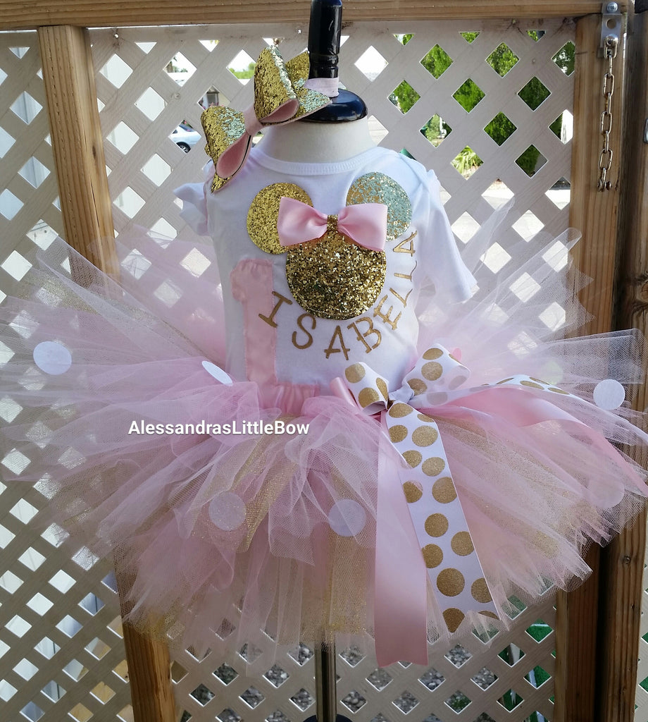 pink and gold minnie mouse dress