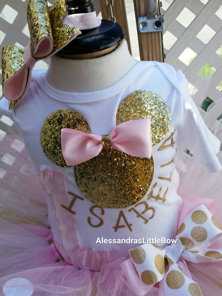 pink and gold minnie mouse outfit