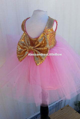 pink and gold minnie mouse dress